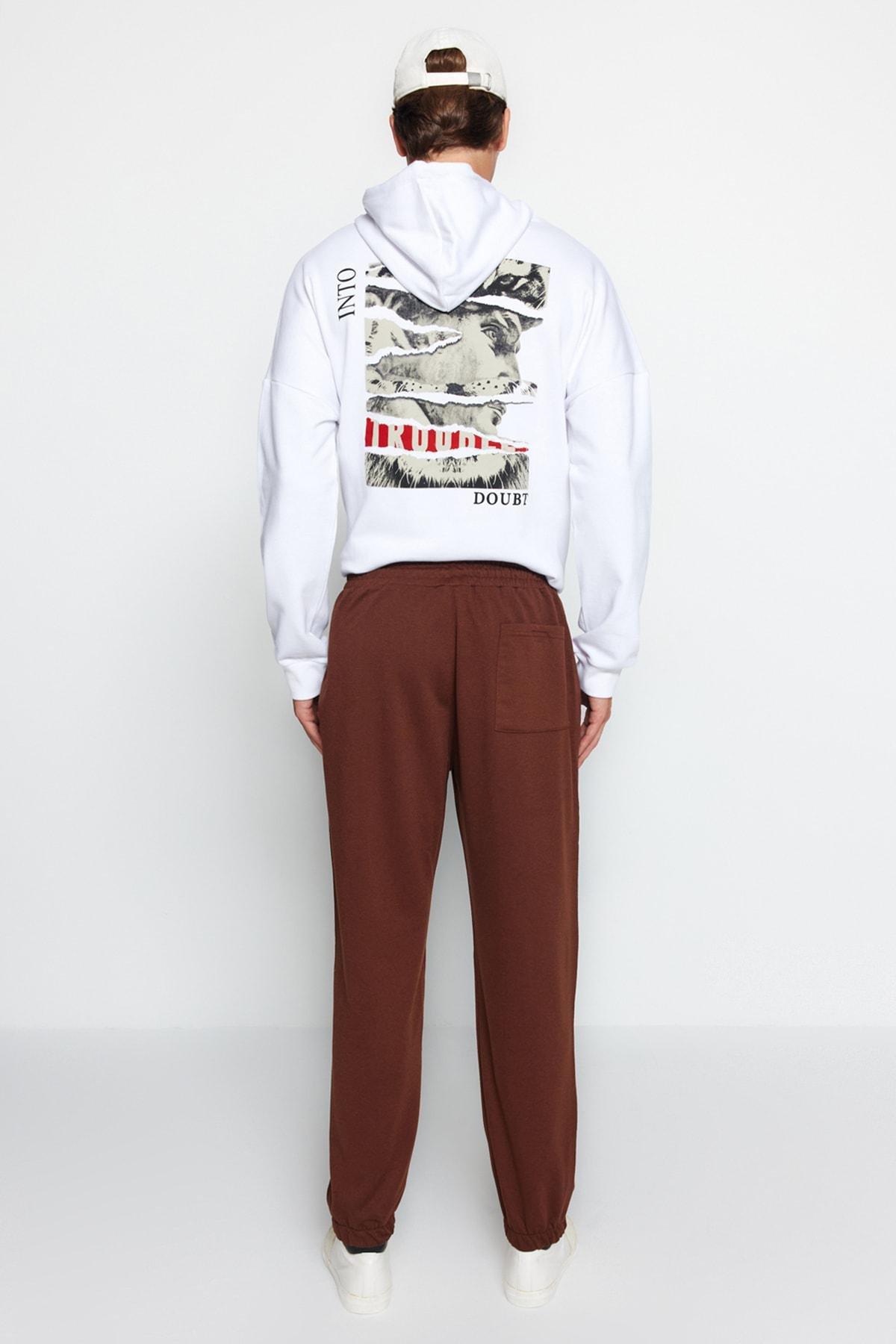 Brown Oversize Jogger Sweatpants, Brown, large image number 6