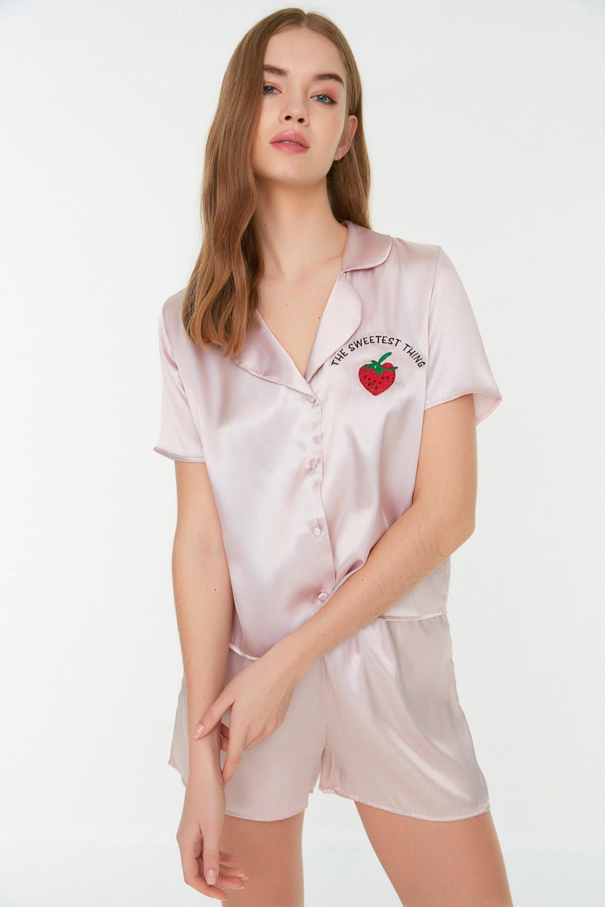 Pink Lapel Collar Pyjama Set, , large image number 0