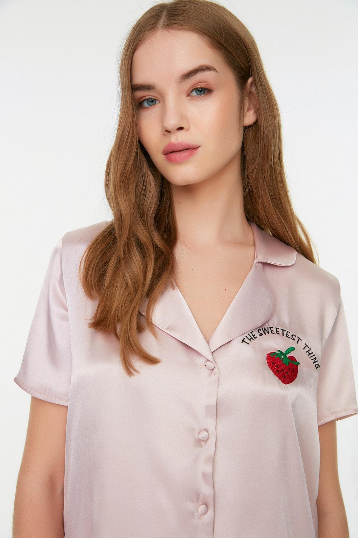 Pink Lapel Collar Pyjama Set, , large image number 3