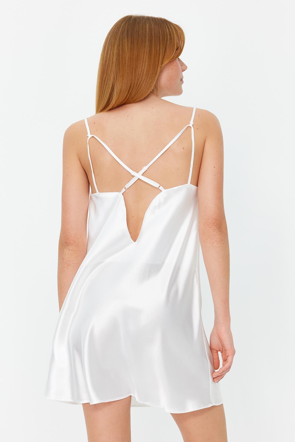 Ecru Bride Neck Satin Woven Nightgown, , large image number 1