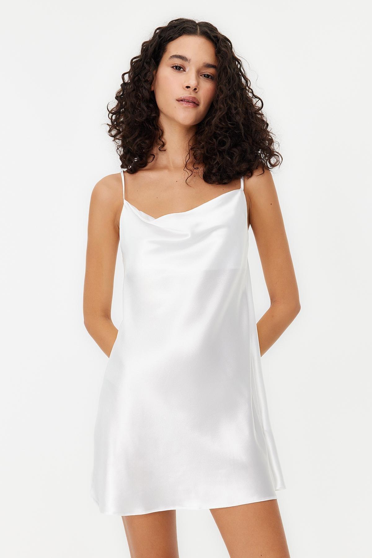 Ecru Bride Neck Satin Woven Nightgown, , large image number 4