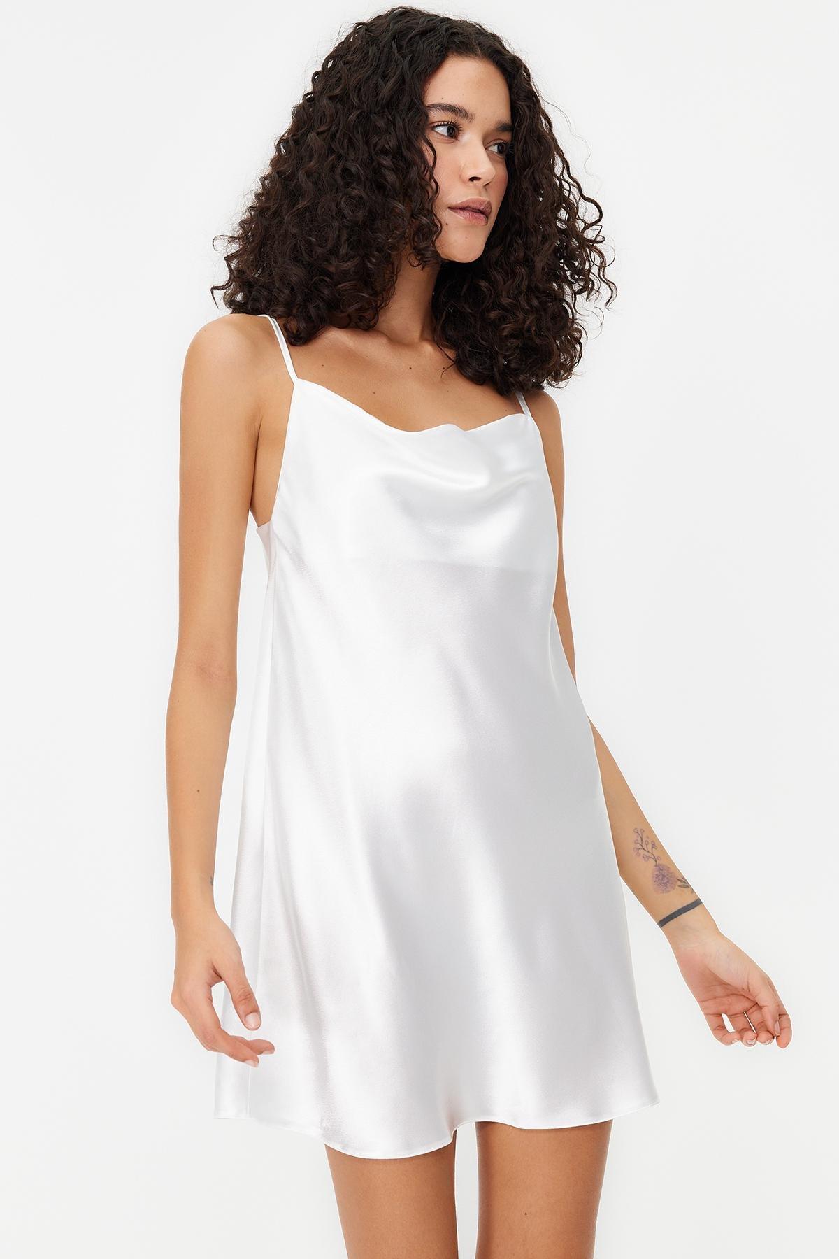 Ecru Bride Neck Satin Woven Nightgown, , large image number 6