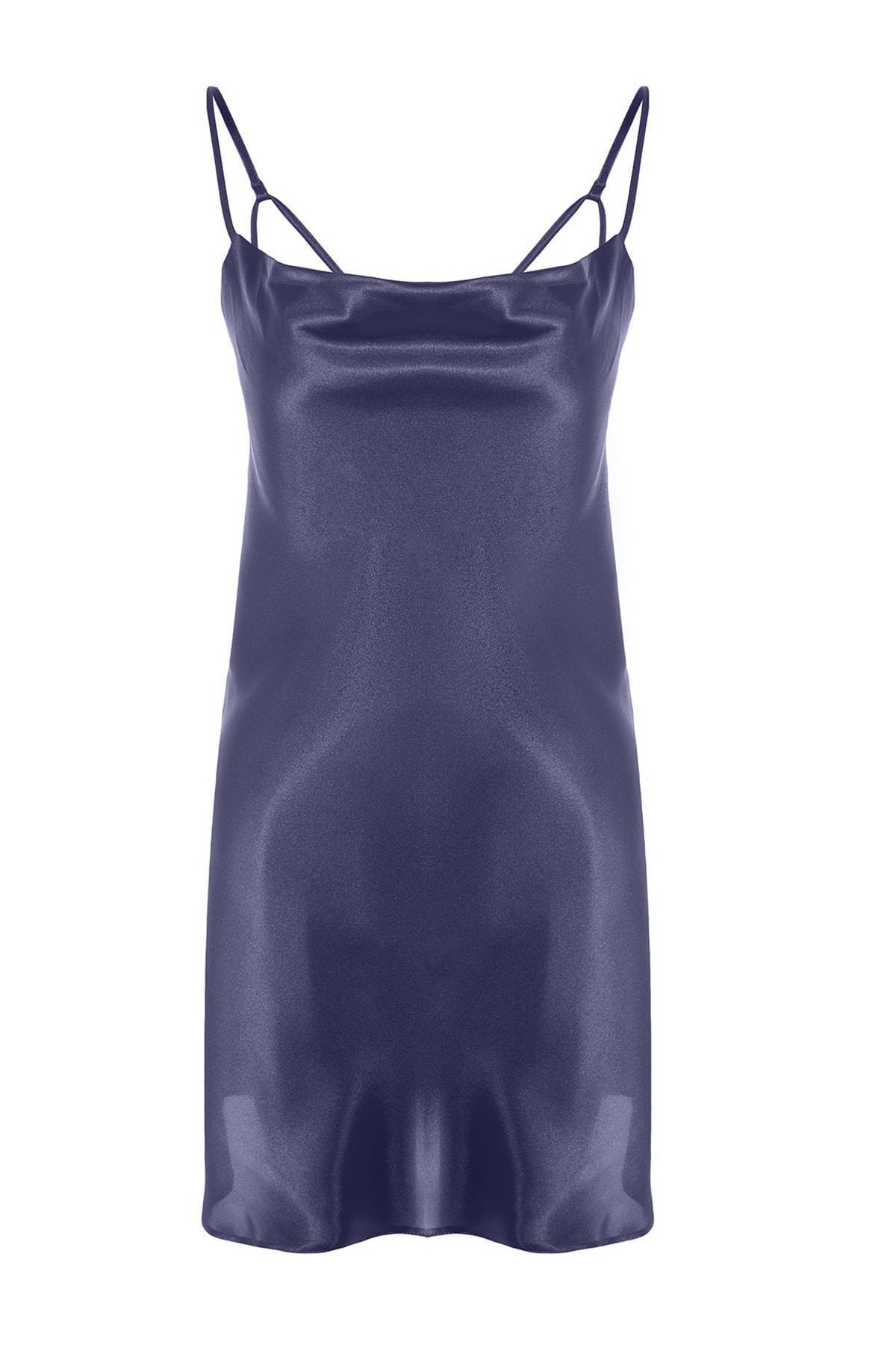 Navy V-Neck One Shoulder Nightgown, , large image number 5