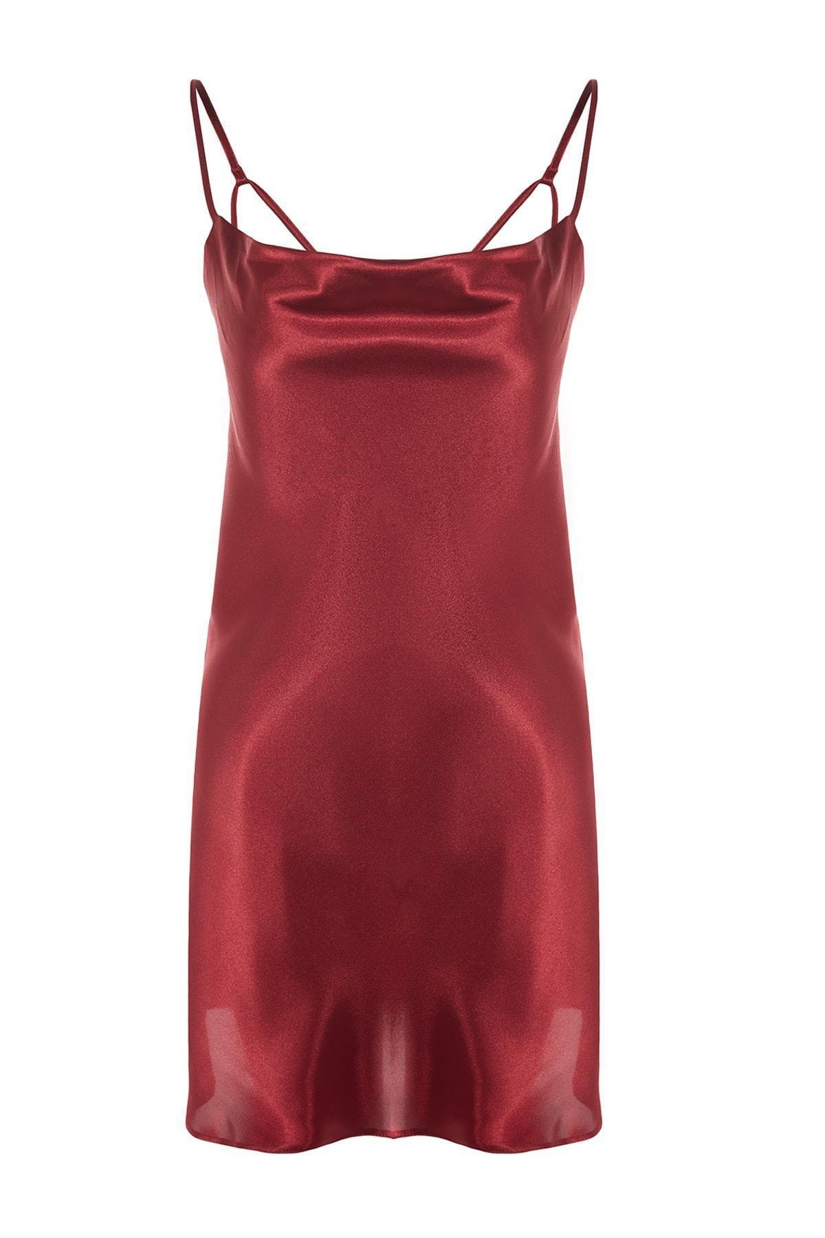 Burgundy One Shoulder V-Neck Nightgown, , large image number 5