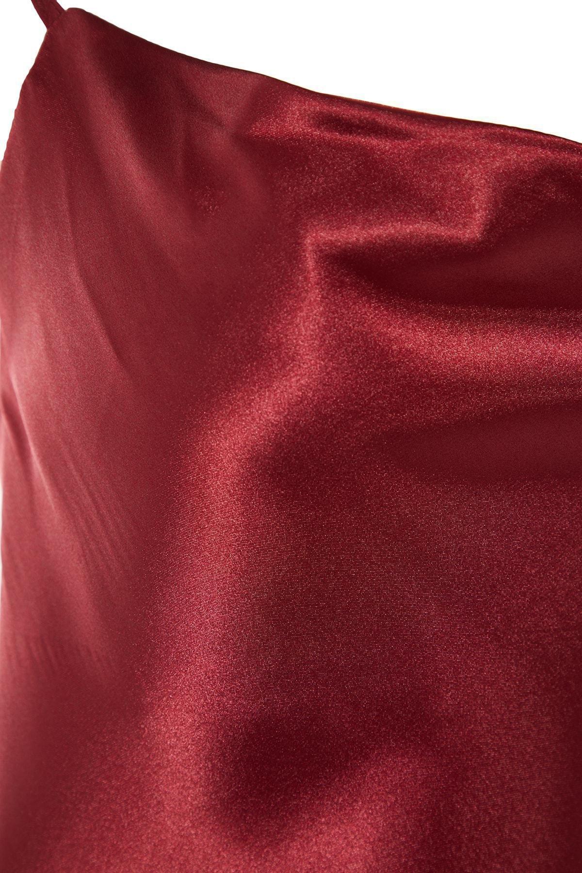 Burgundy One Shoulder V-Neck Nightgown, Burgundy, large image number 6