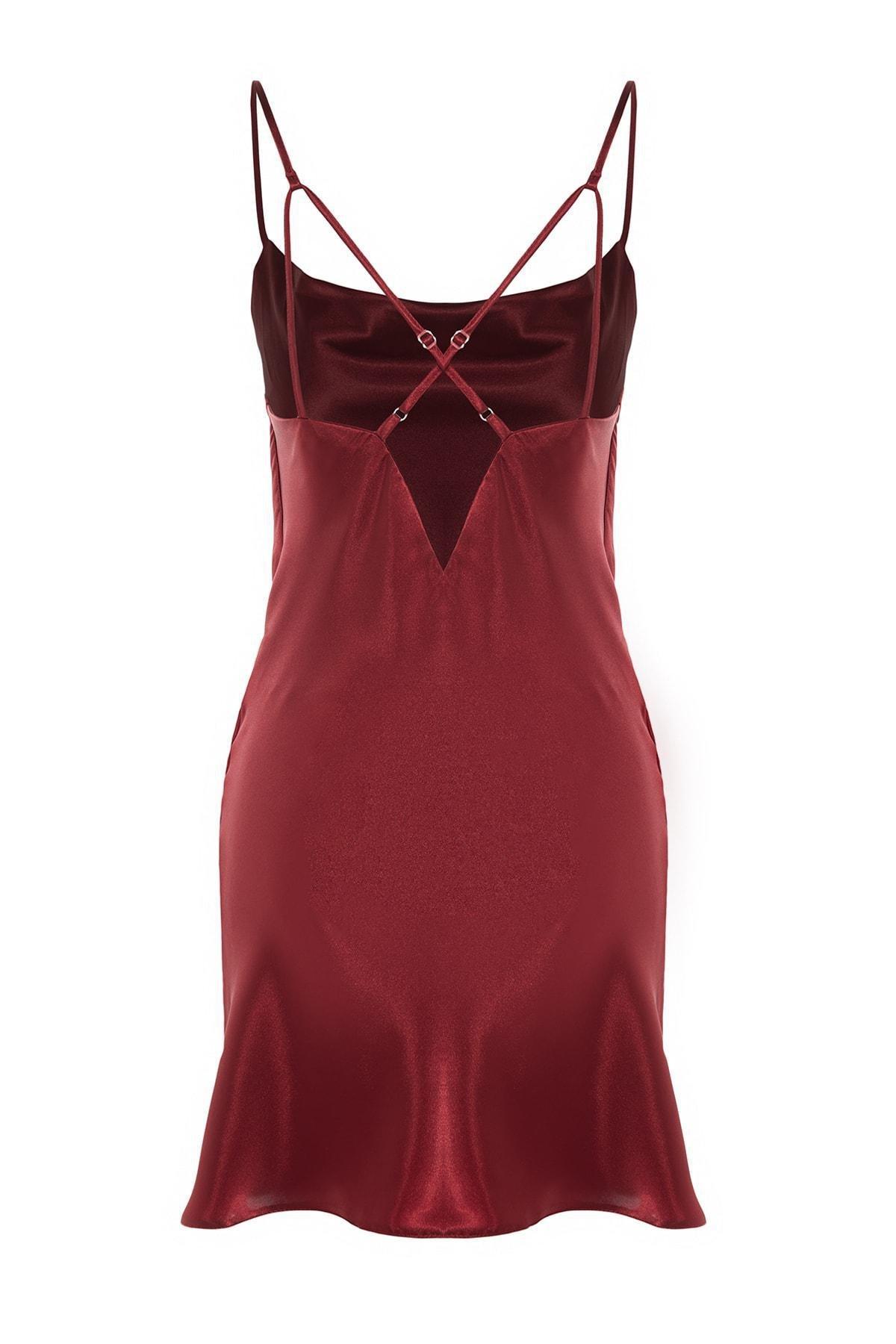 Burgundy One Shoulder V-Neck Nightgown, Burgundy, large image number 7