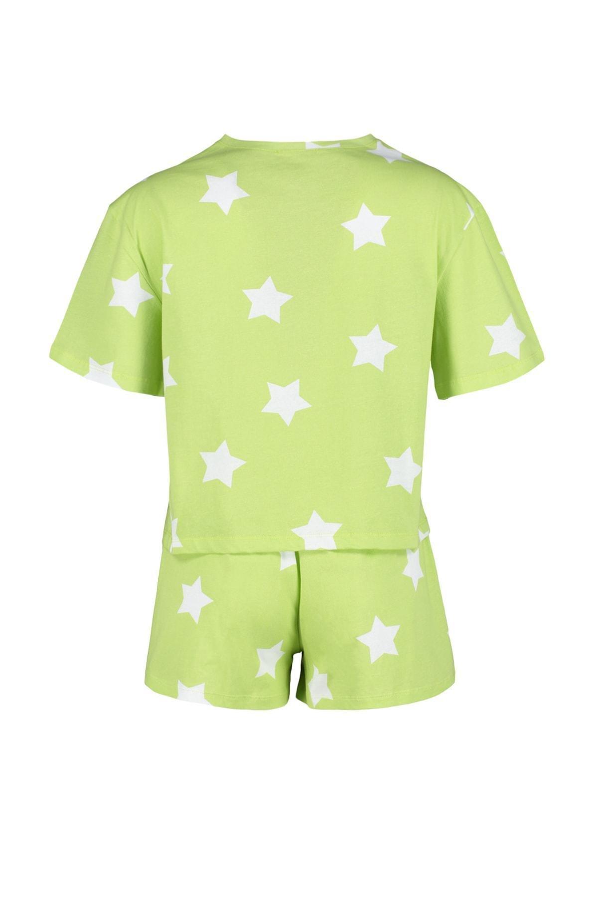 Trendyol - Green Geometric Pattern Pajama Set