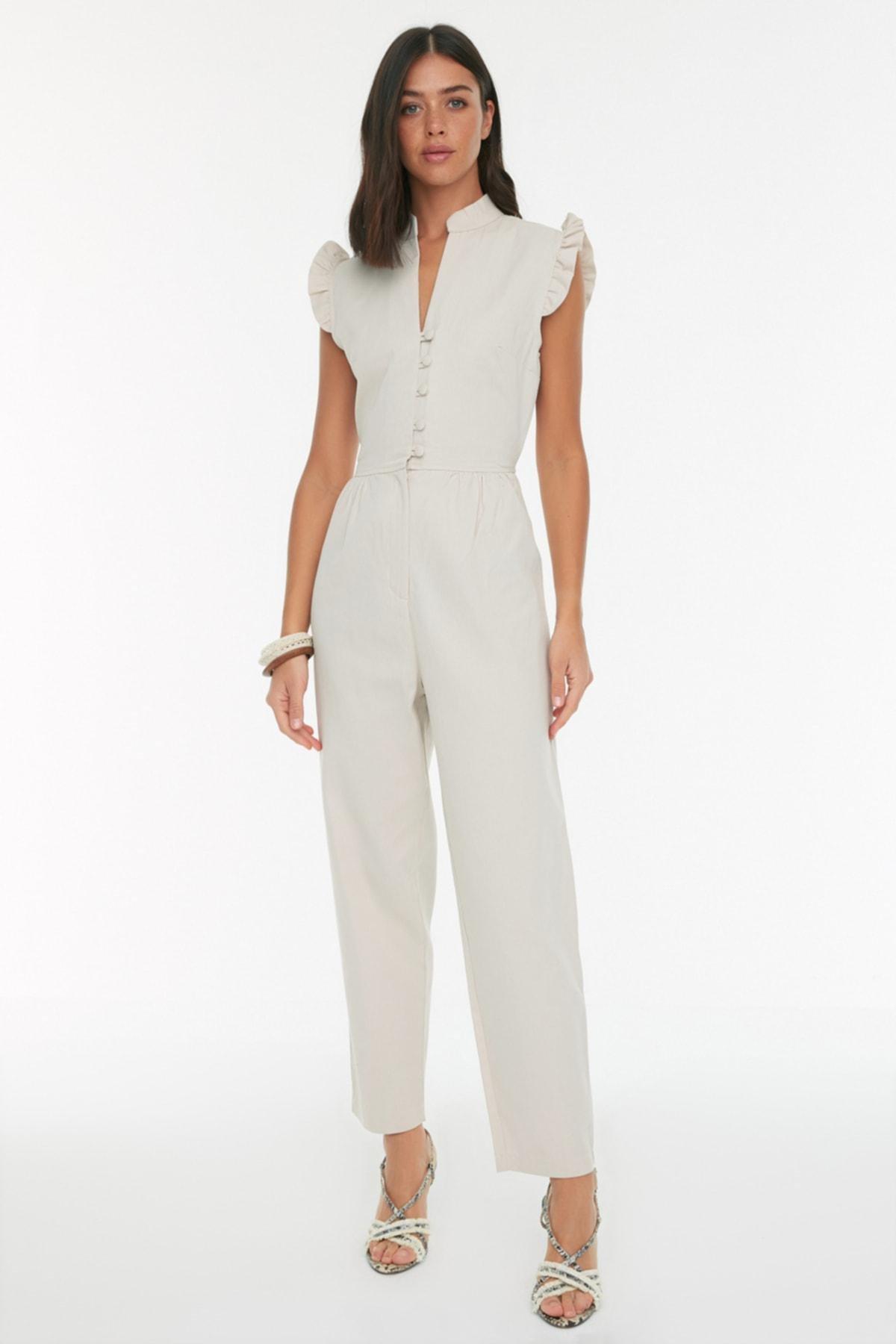 White Mandarin Collar Jumpsuit, , large image number 3