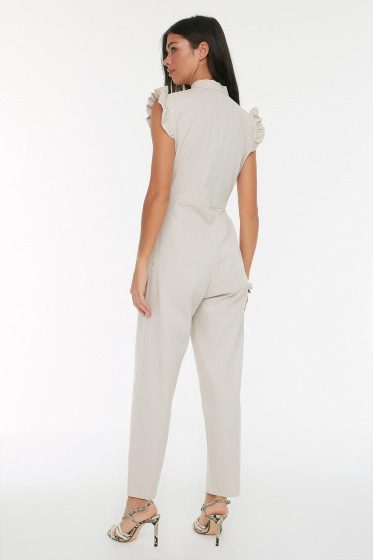White Mandarin Collar Jumpsuit, White, large image number 4