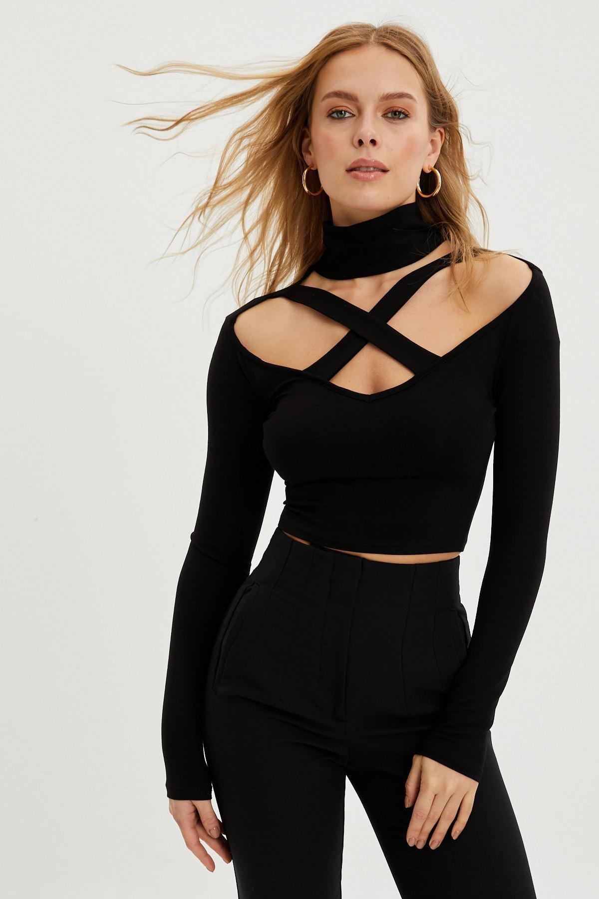 Black Fitted Bodycon Top, BLACK, large image number 3