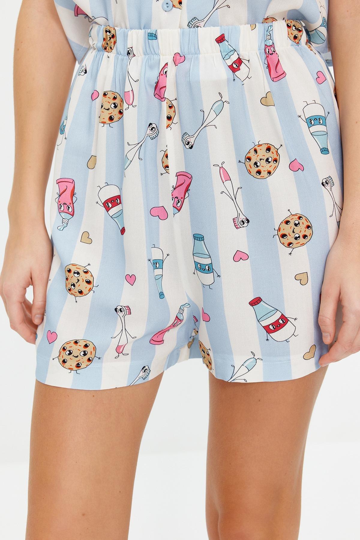 Blue Fun Patterned Viscose Woven Pyjama Set, , large image number 4