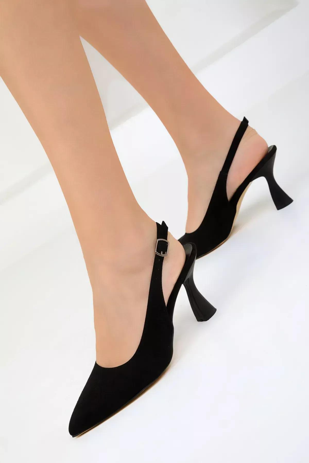 Black Suede Classic Heeled Shoes, , large image number 7