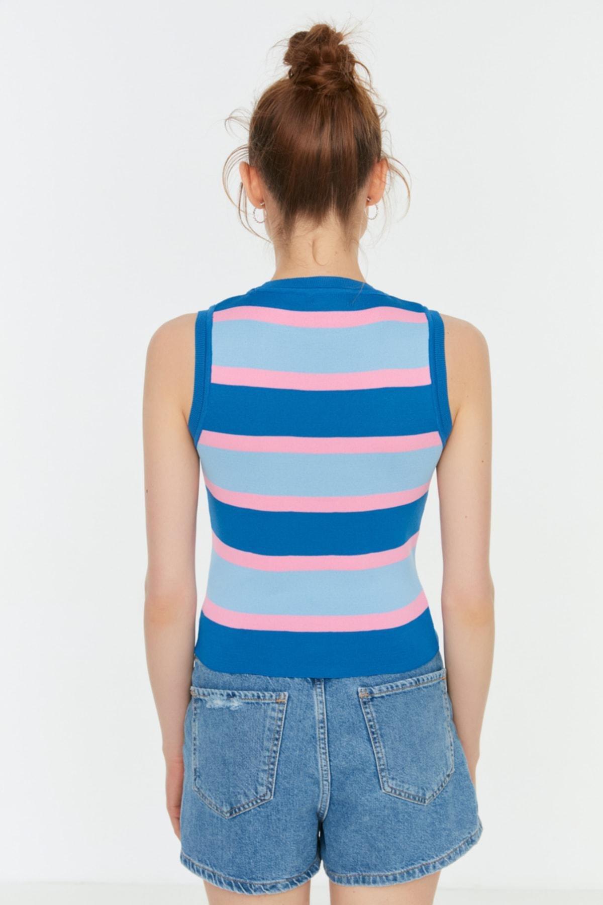 Navy Striped Slim Blouse, , large image number 4
