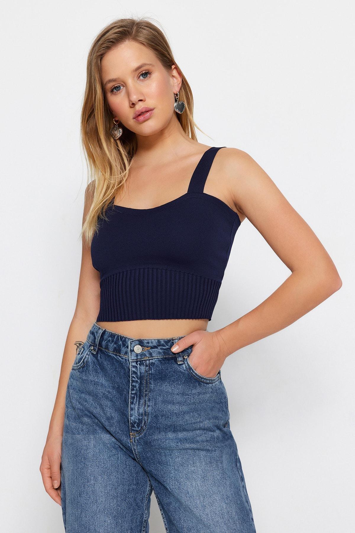 Navy Square Collar Fitted Blouse, Dark blue, large image number 0