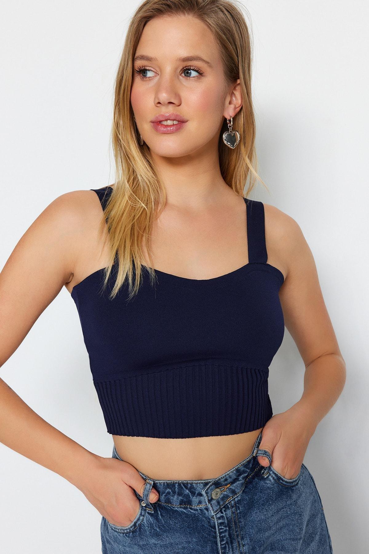 Navy Square Collar Fitted Blouse, Dark blue, large image number 2