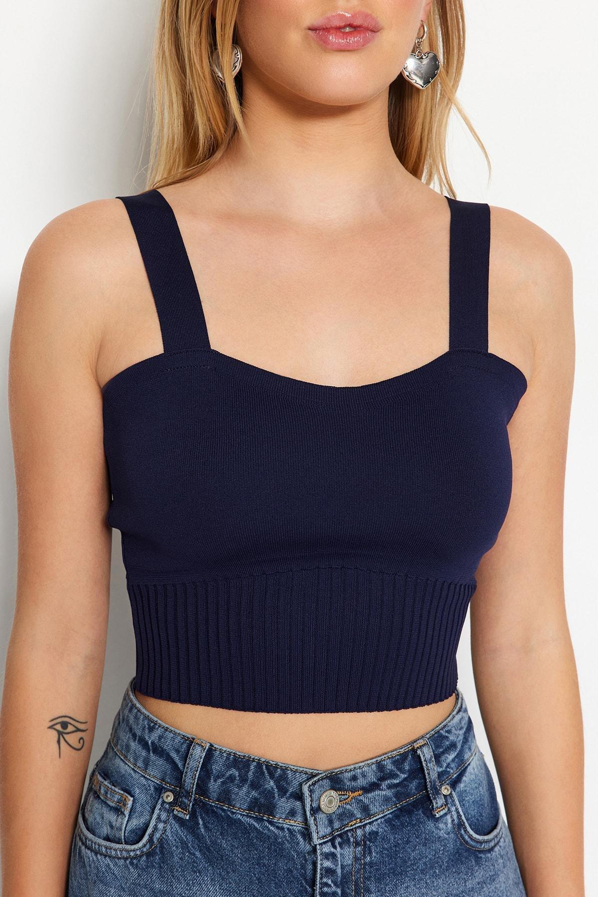 Navy Square Collar Fitted Blouse, Dark blue, large image number 3