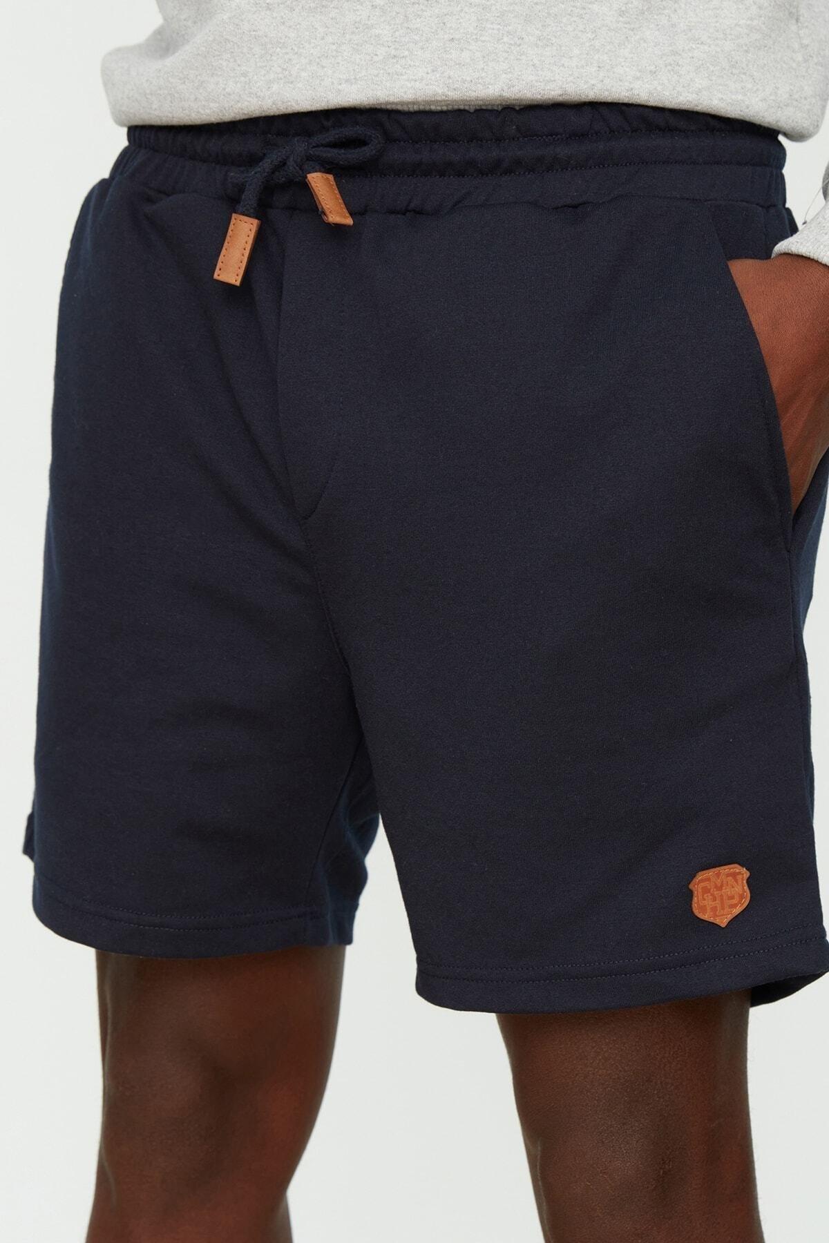 Navy Mid Waist Straight Shorts, , large image number 3