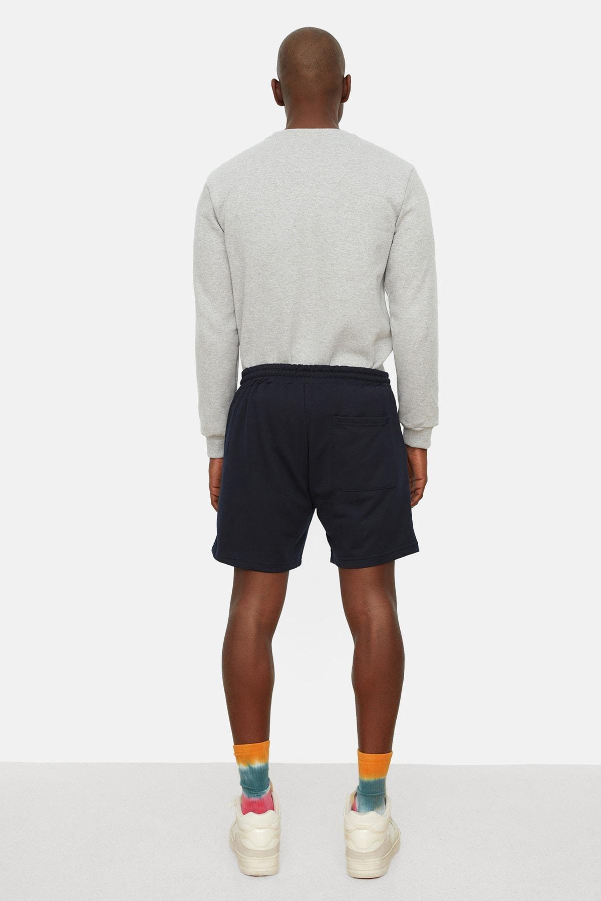 Navy Mid Waist Straight Shorts, , large image number 4