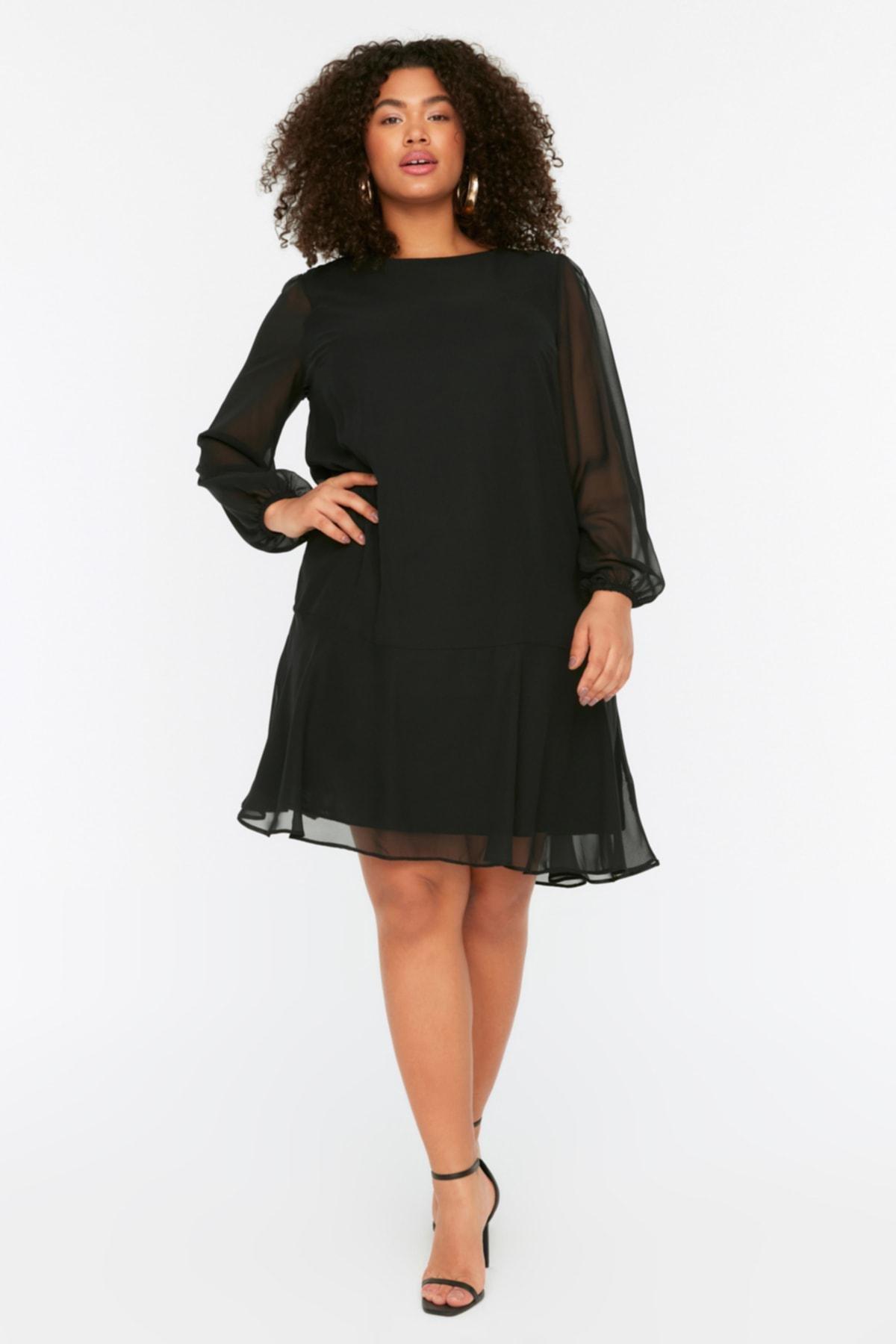 Black Plus Size Mini Dress, , large image number 0