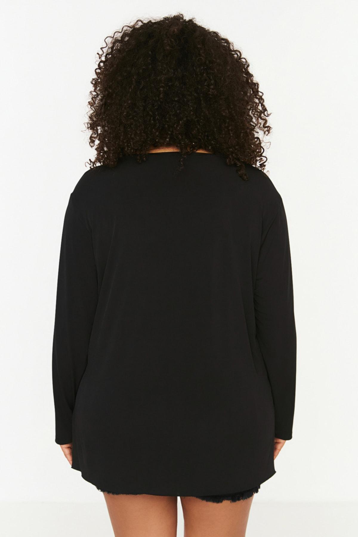Black V Neck Plus Size Blouse, , large image number 4