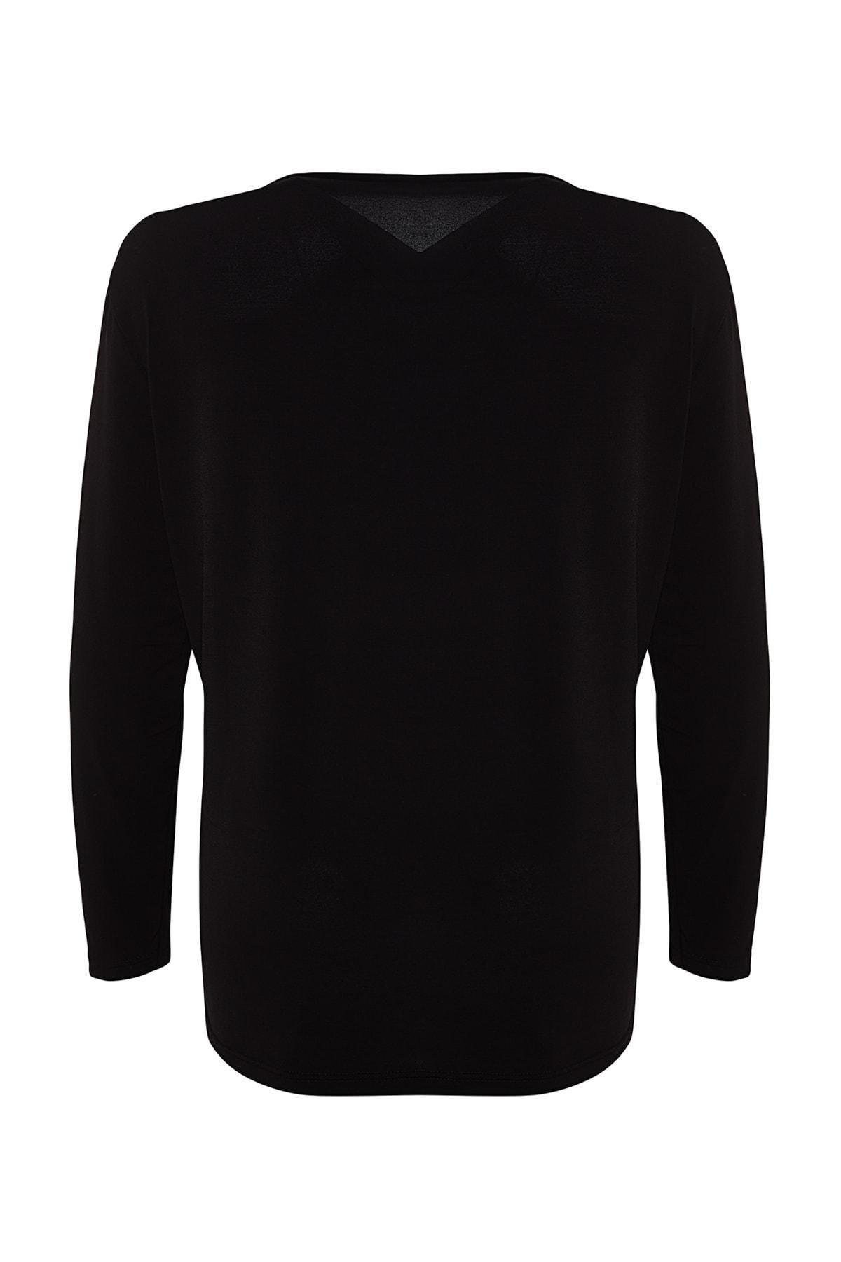 Black V Neck Plus Size Blouse, , large image number 6