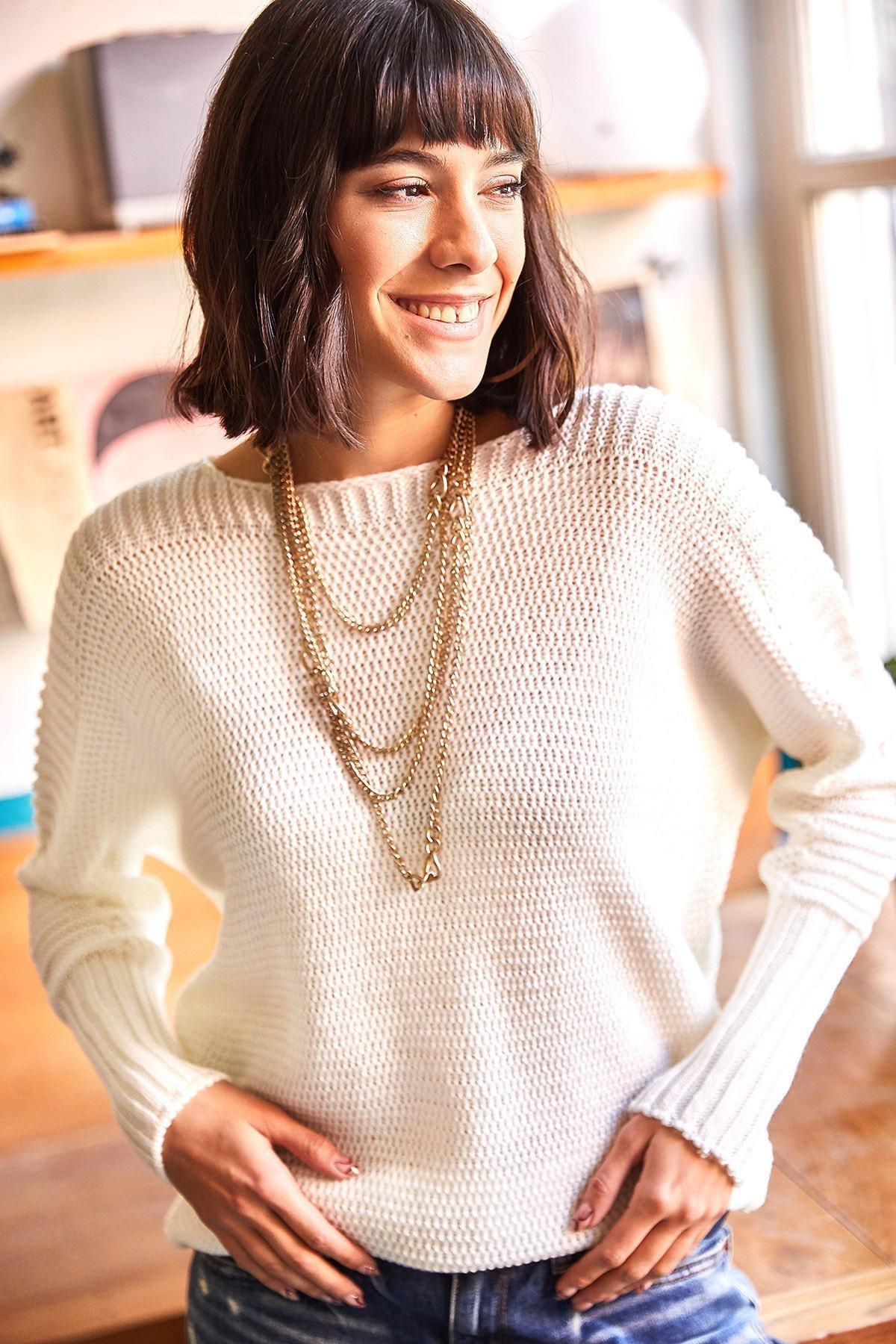White Knitted Sweater, Ecru, large image number 0