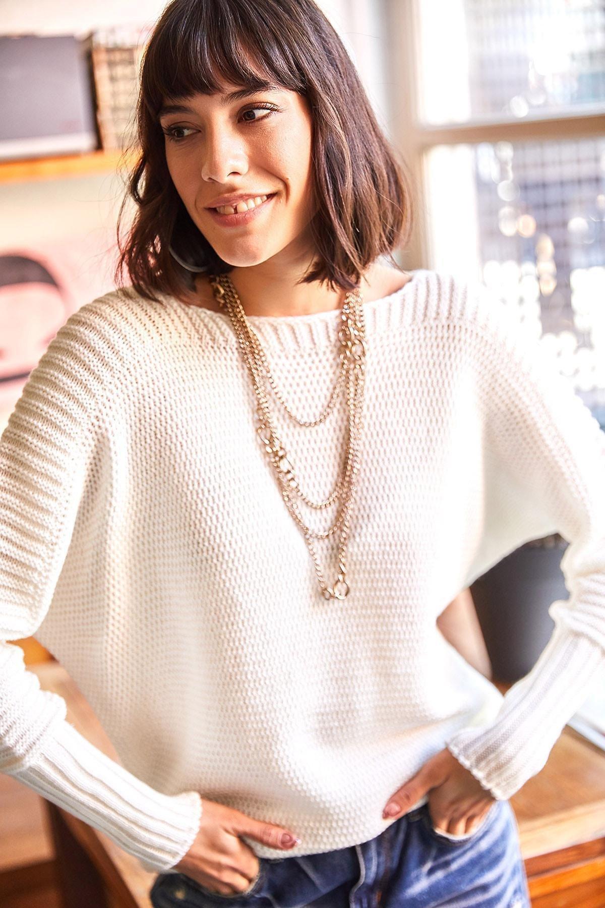 White Knitted Sweater, Ecru, large image number 1