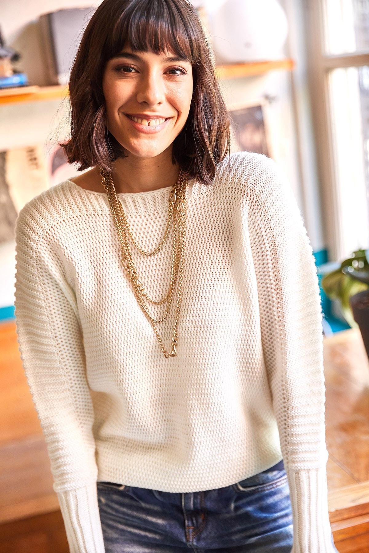 White Knitted Sweater, Ecru, large image number 3
