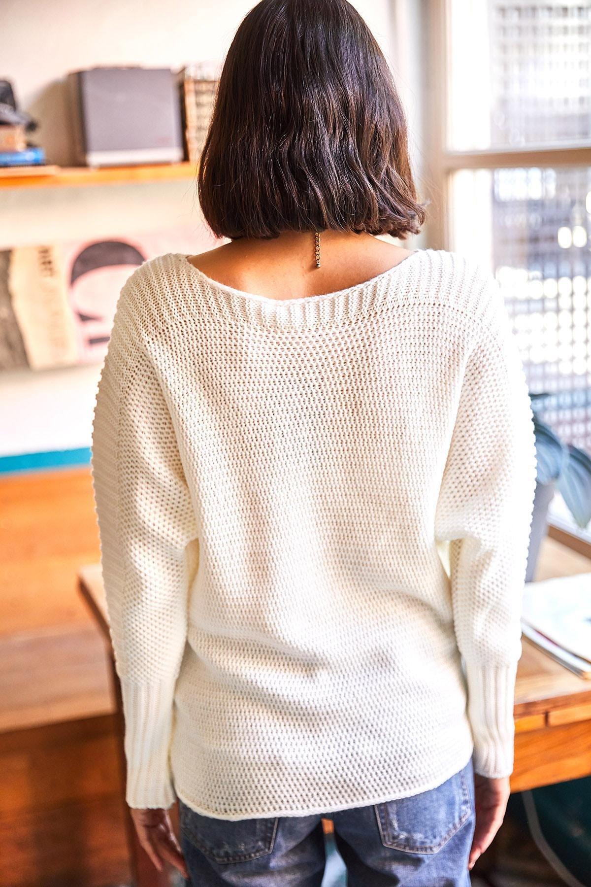 White Knitted Sweater, Ecru, large image number 4