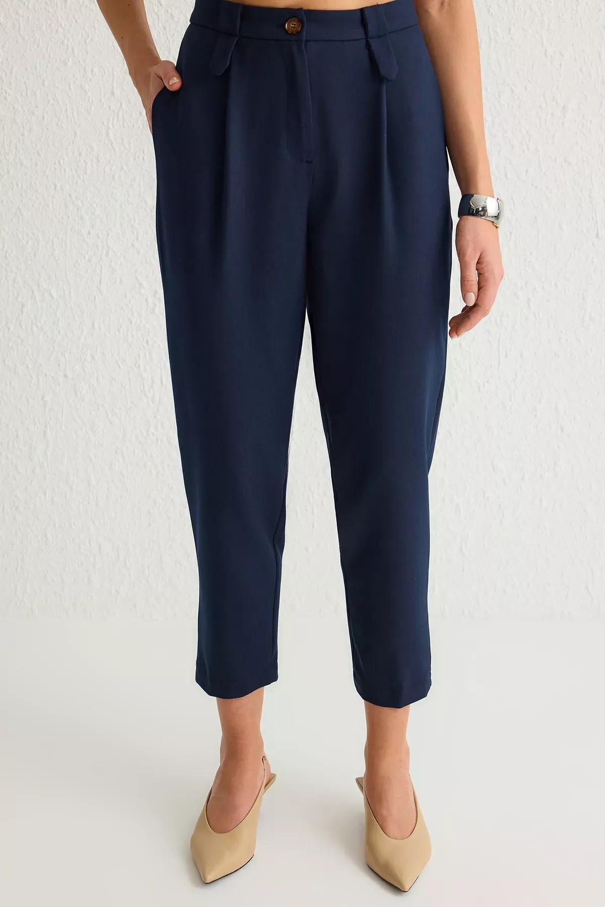 Navy Carrot High-Waist Trousers, , large image number 2