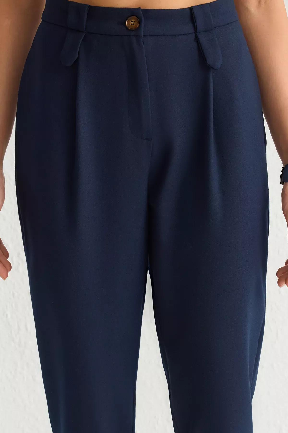 Navy Carrot High-Waist Trousers, , large image number 3