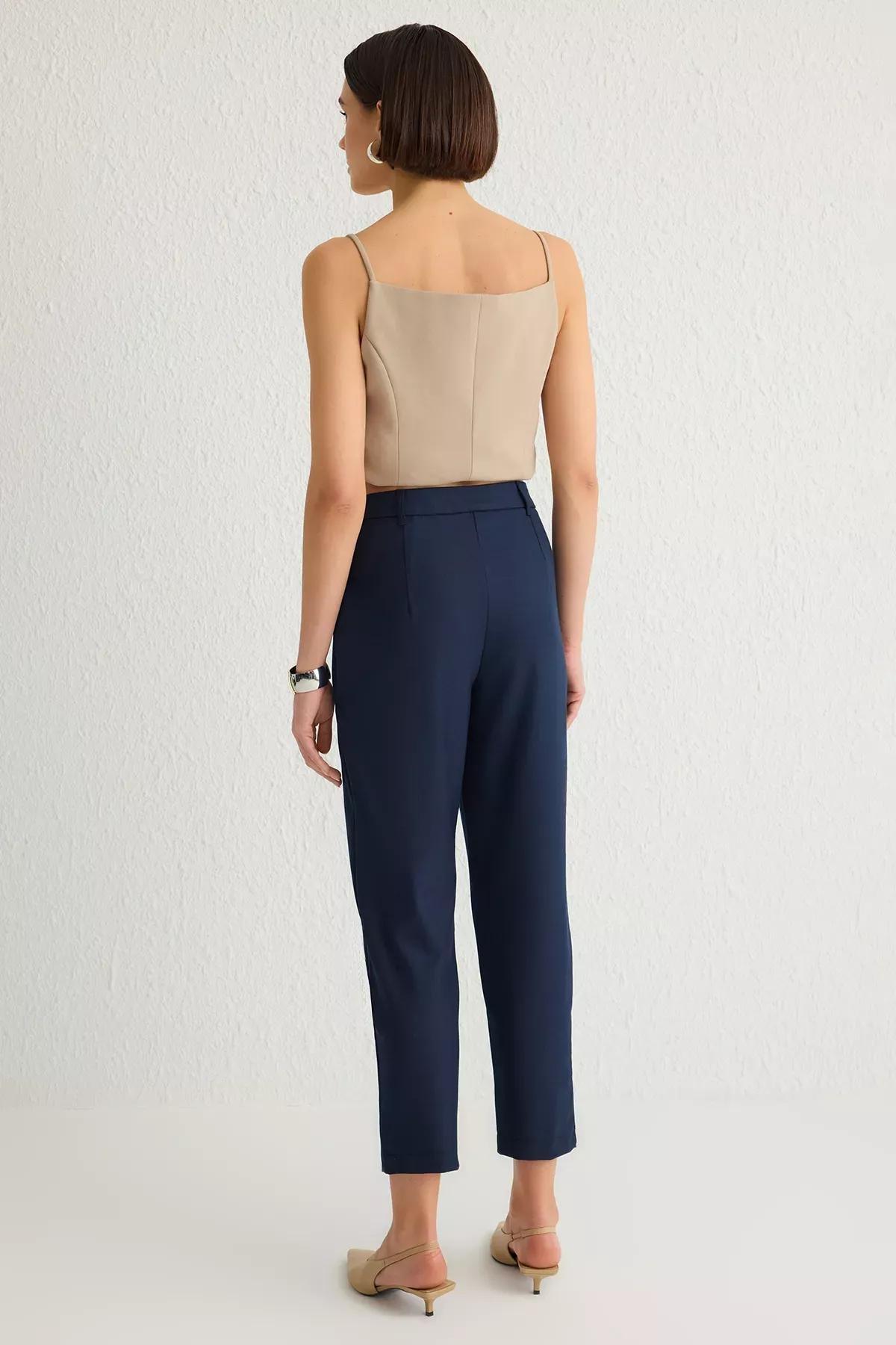 Navy Carrot High-Waist Trousers, , large image number 4