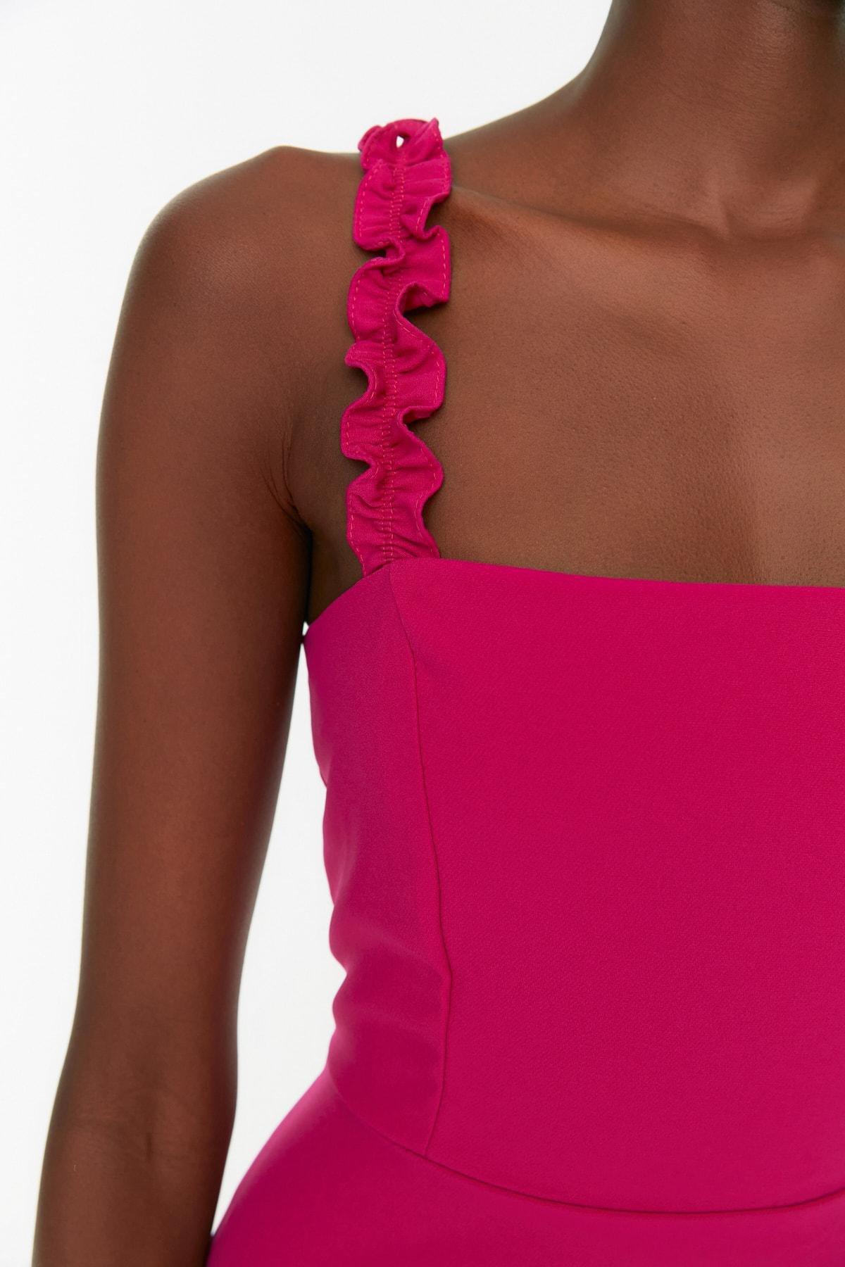 فستان بقصة على شكل حرف A وفتحة رقبة مربعة، وردي, Pink, large image number 2