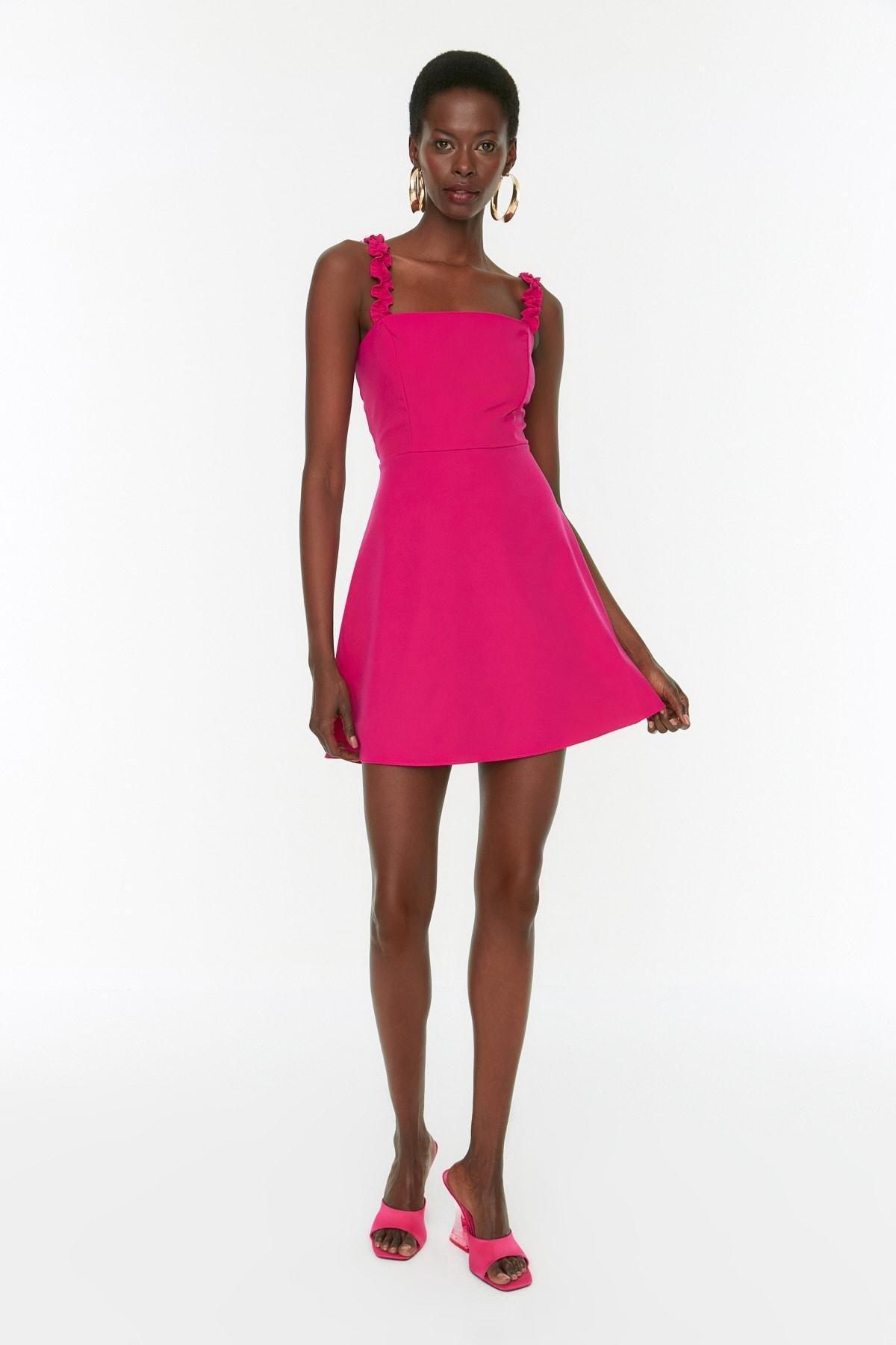Pink A-Line Square Collar Dress, , large image number 4