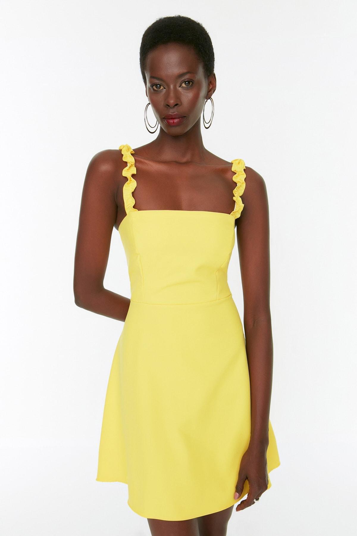 Yellow Plain Basic Dress, , large image number 0