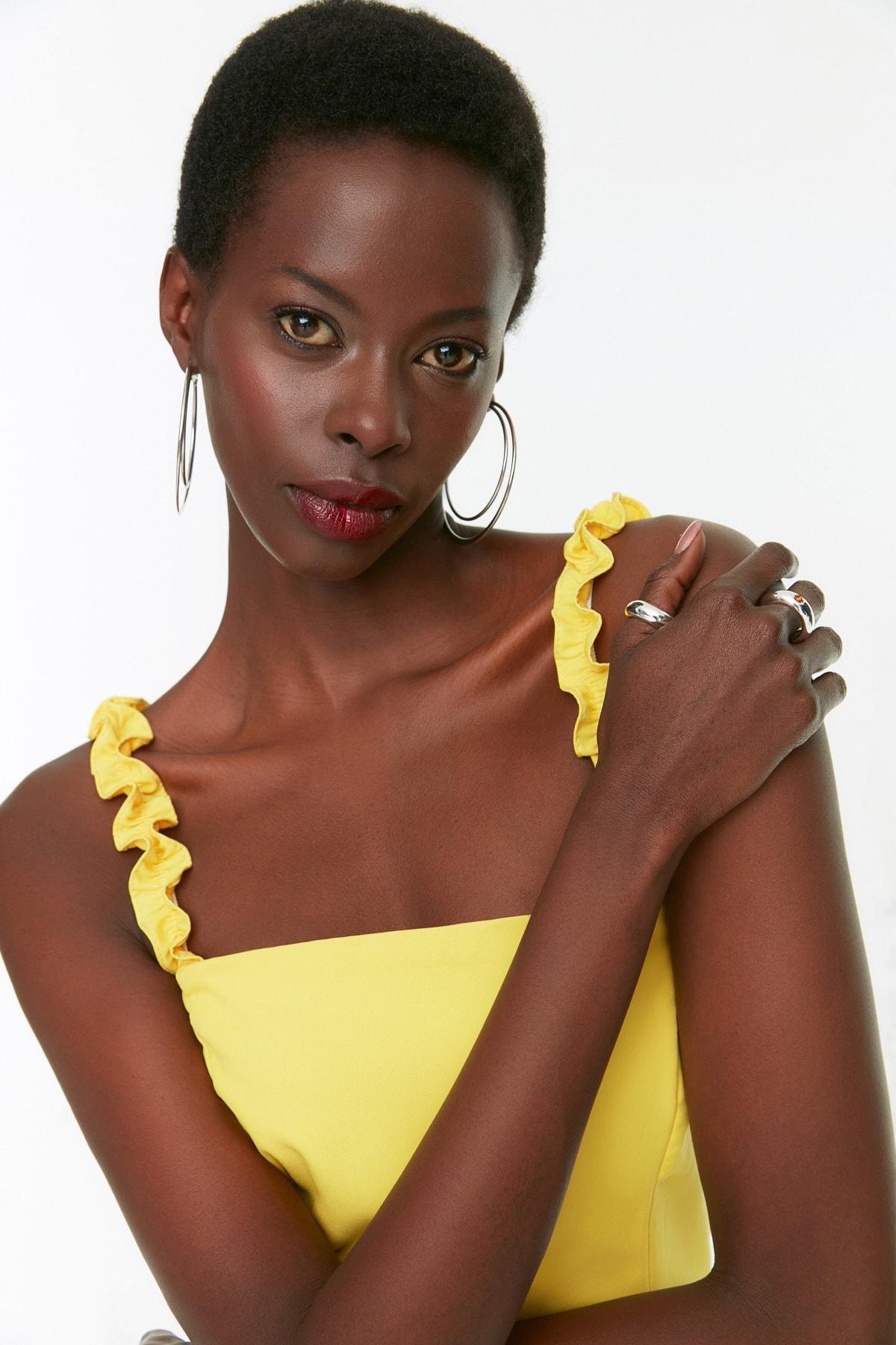Yellow Plain Basic Dress, , large image number 1