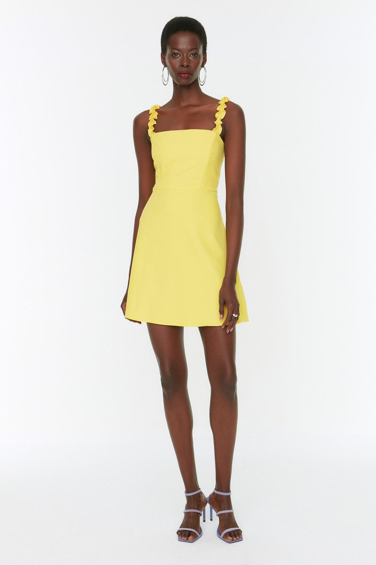 Yellow Plain Basic Dress, , large image number 3