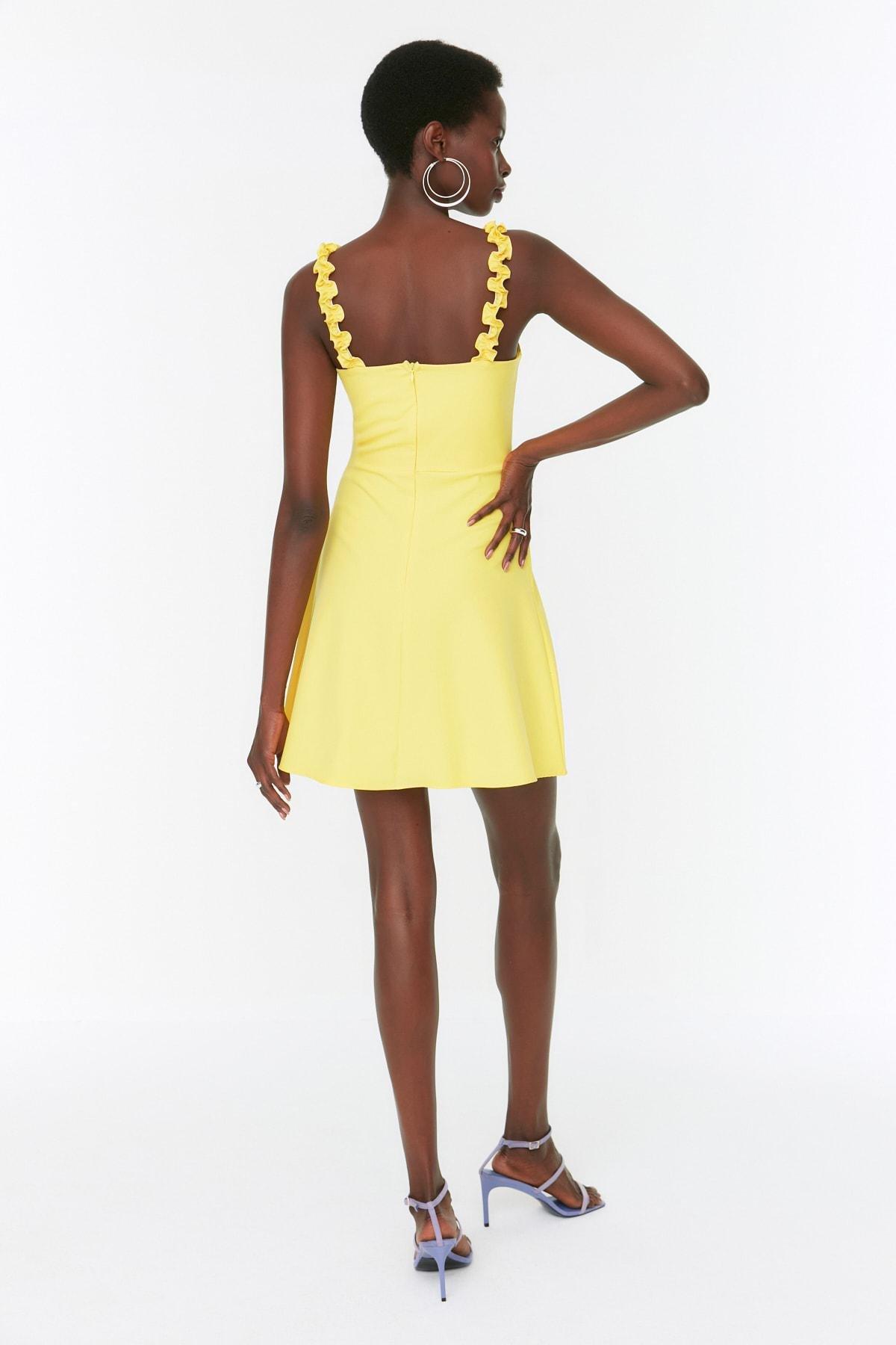 Yellow Plain Basic Dress, , large image number 4