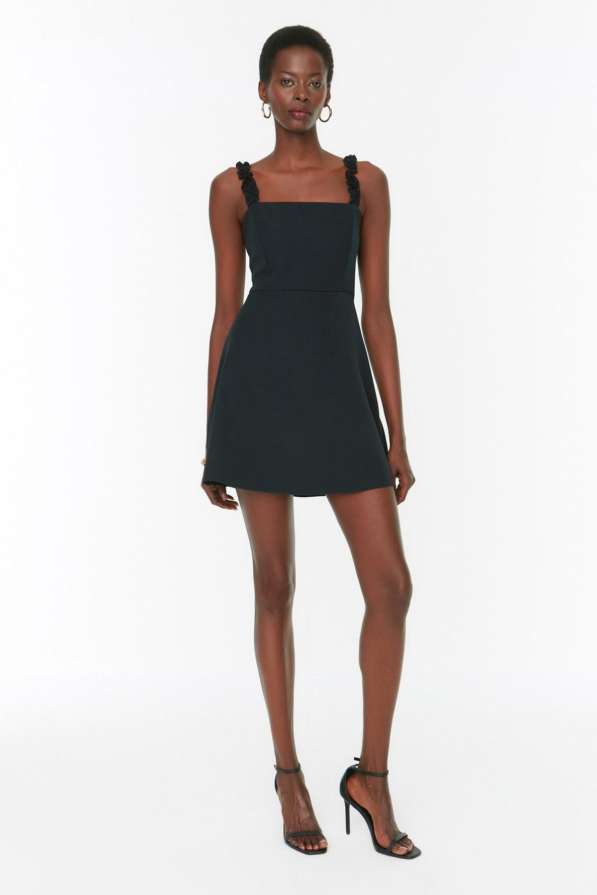 Black A-Line Square Collar Dress, , large image number 0