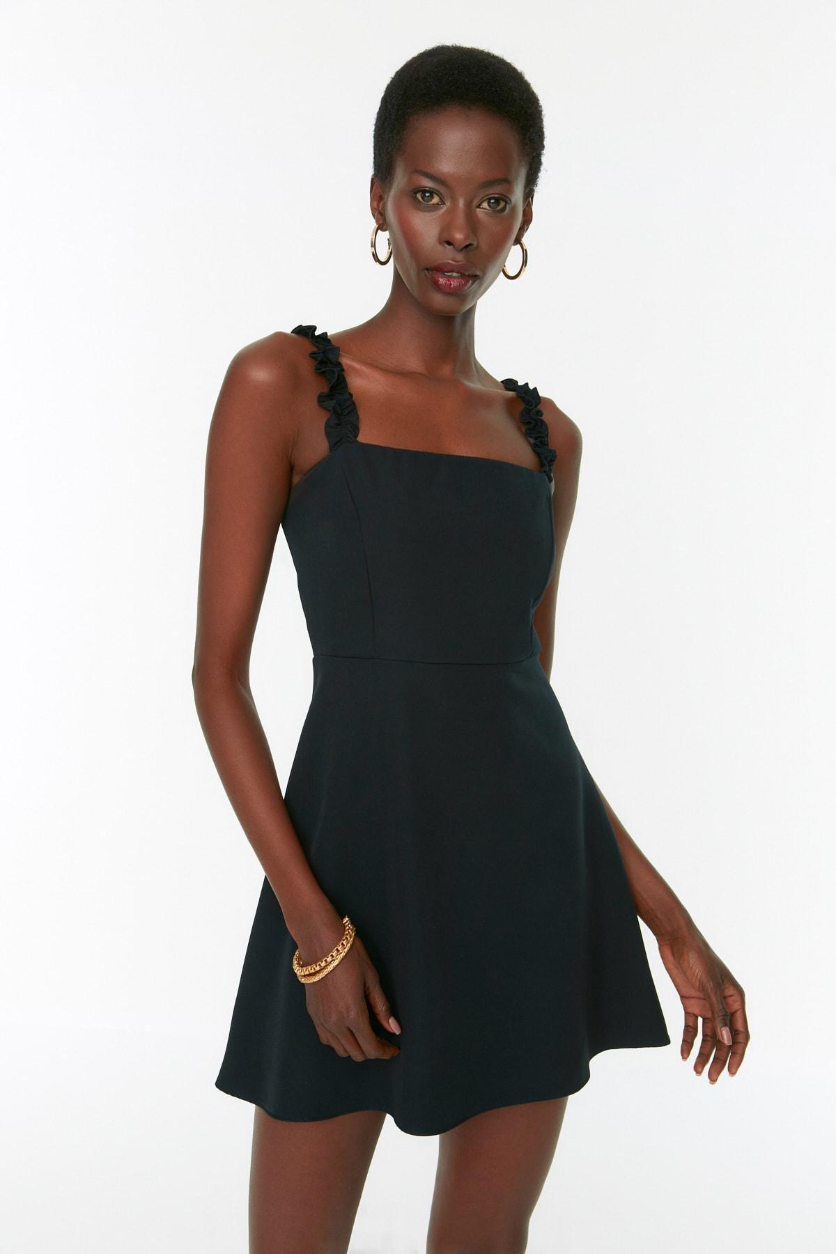 Black A-Line Square Collar Dress, , large image number 1