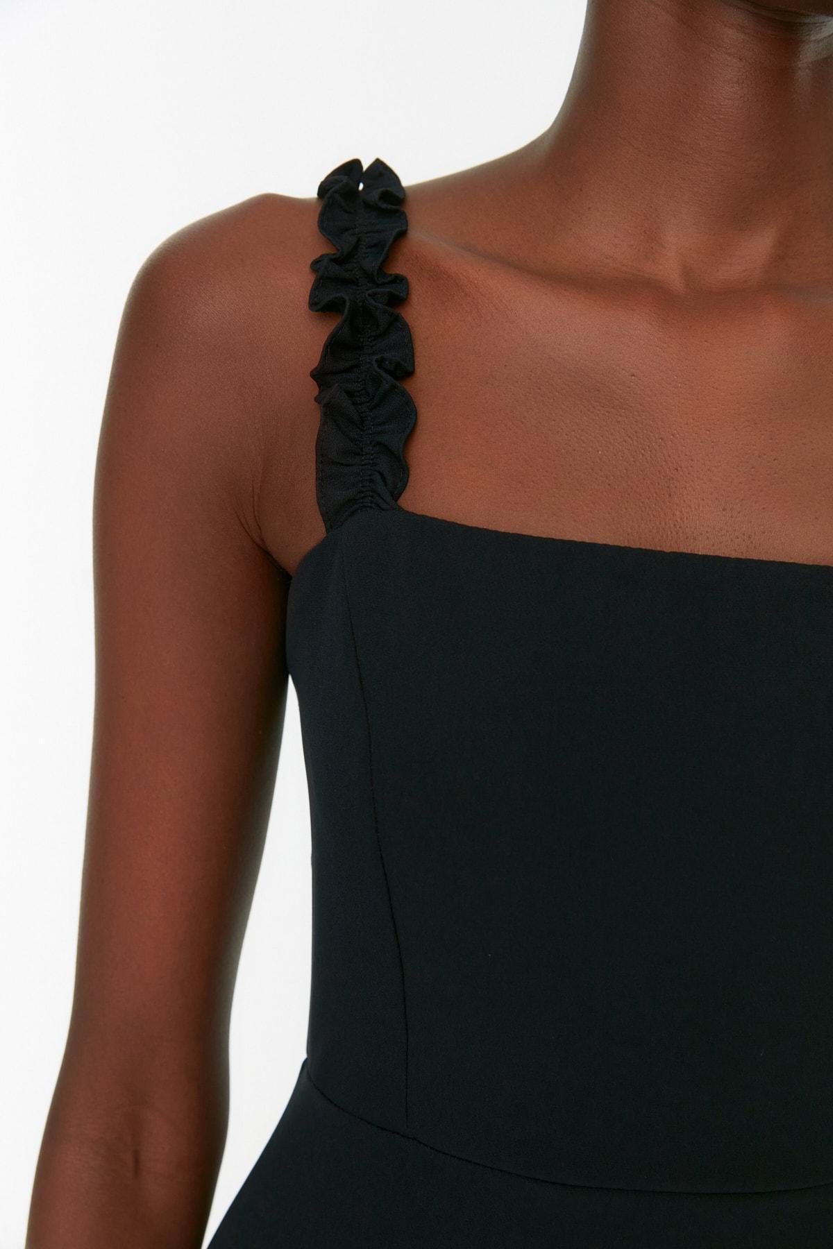 Black A-Line Square Collar Dress, , large image number 3