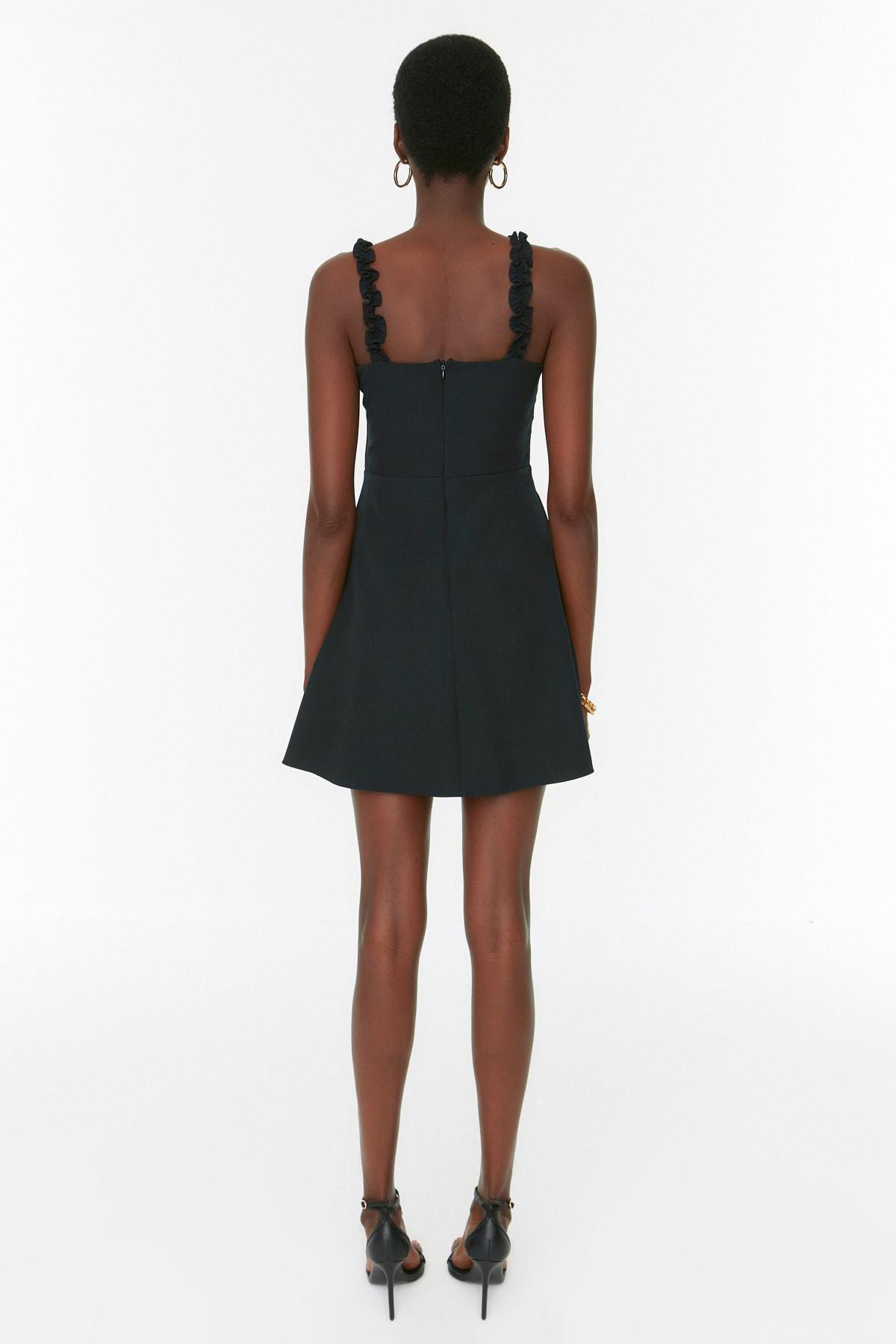 Black A-Line Square Collar Dress, , large image number 4