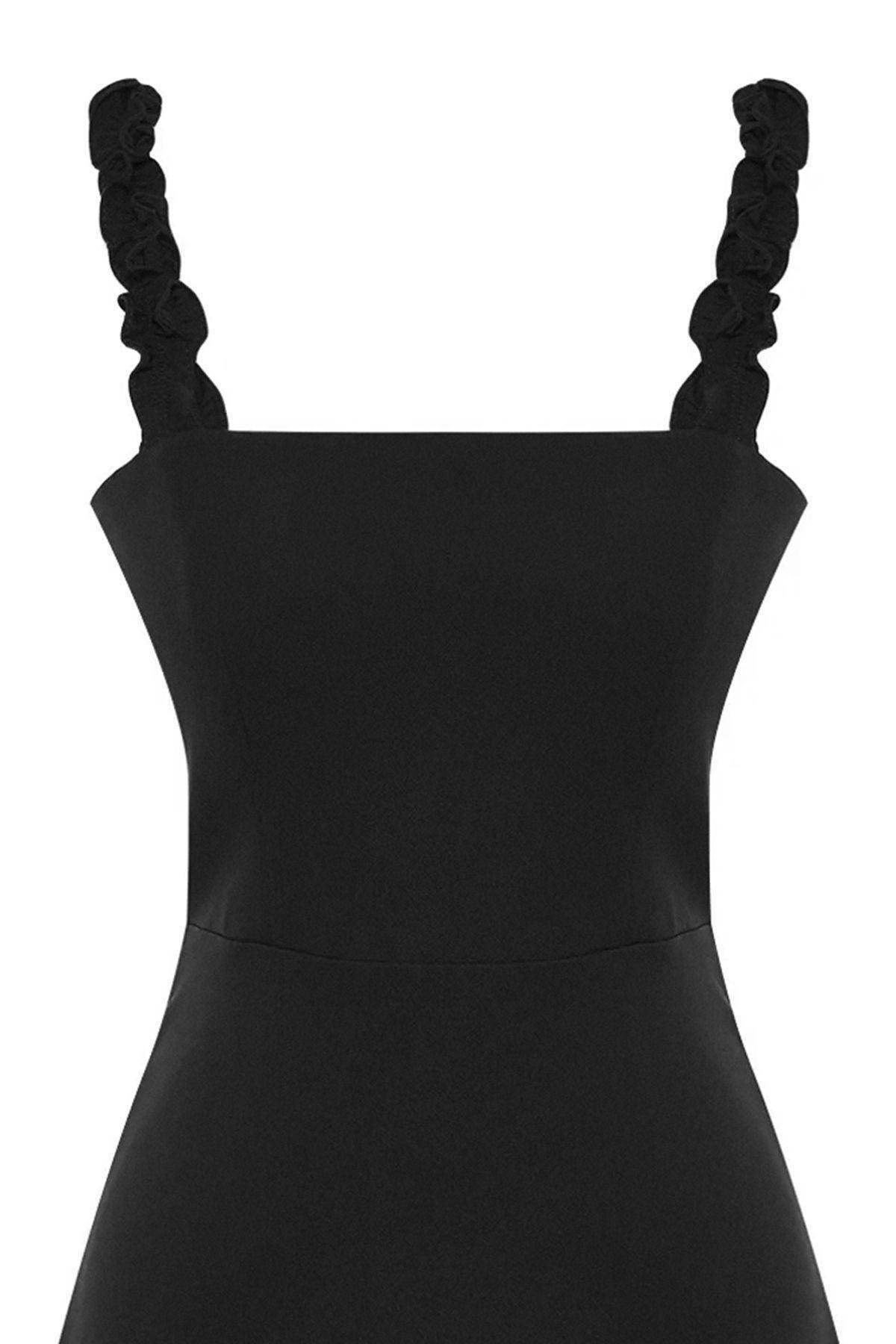 Black A-Line Square Collar Dress, , large image number 5