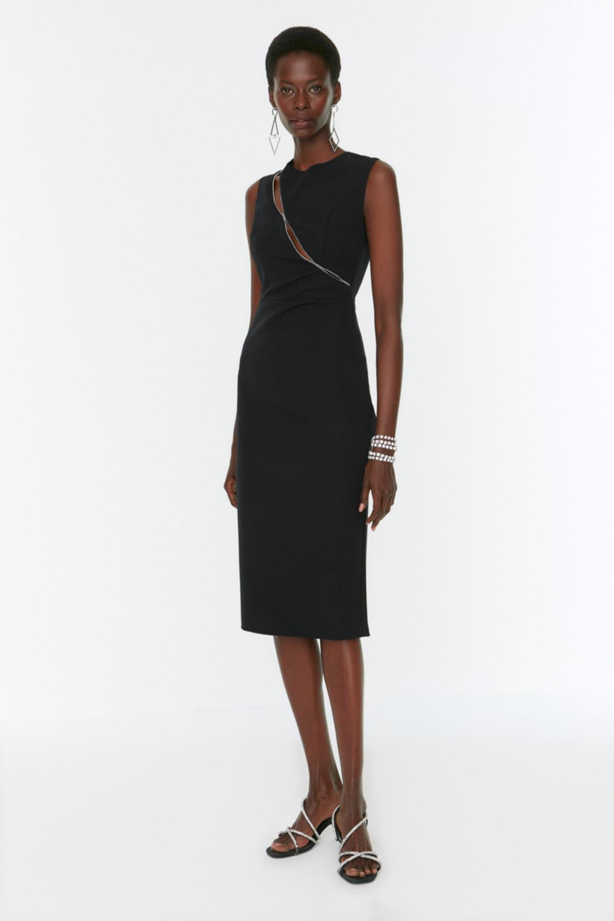 Black Bodycon Midi Dress, , large image number 0