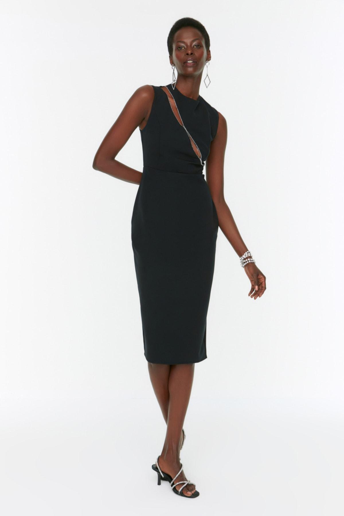 Black Bodycon Midi Dress, , large image number 1