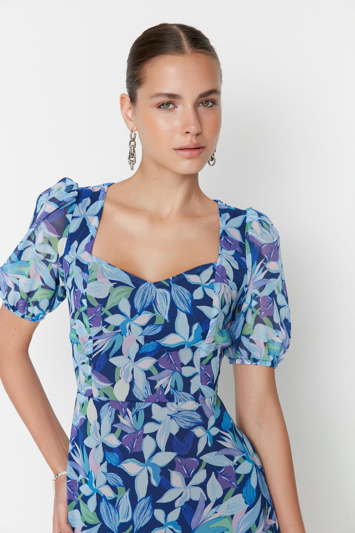 Blue Floral A-Line Dress, , large image number 2