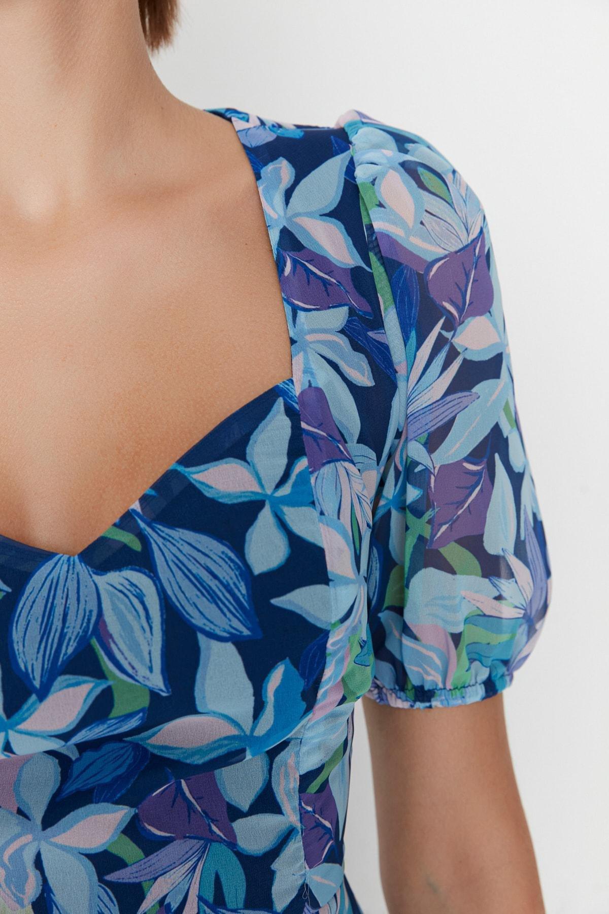 Blue Floral A-Line Dress, , large image number 4