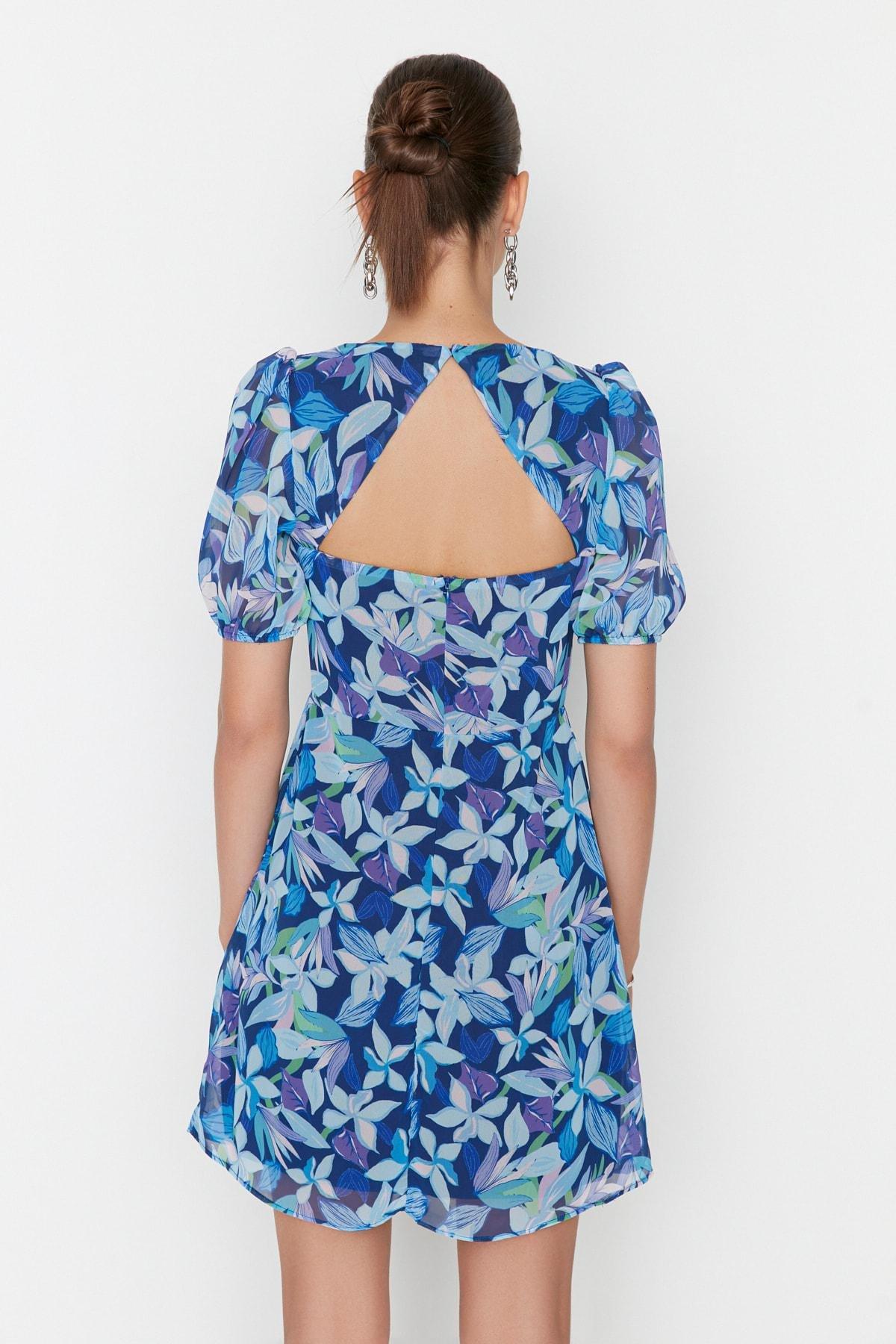 Blue Floral A-Line Dress, , large image number 6