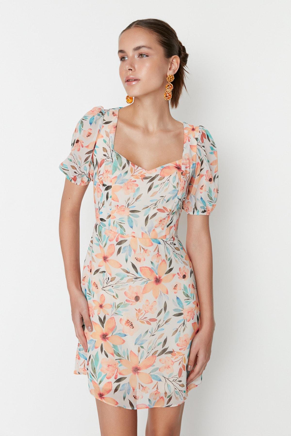 Trendyol - Ecru Floral A-Line Dress