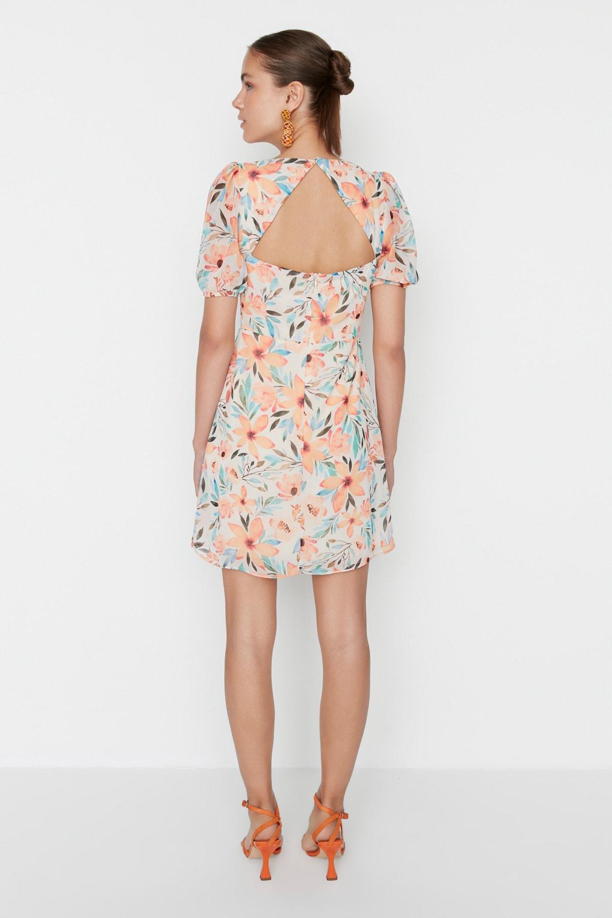 Trendyol - Ecru Floral A-Line Dress